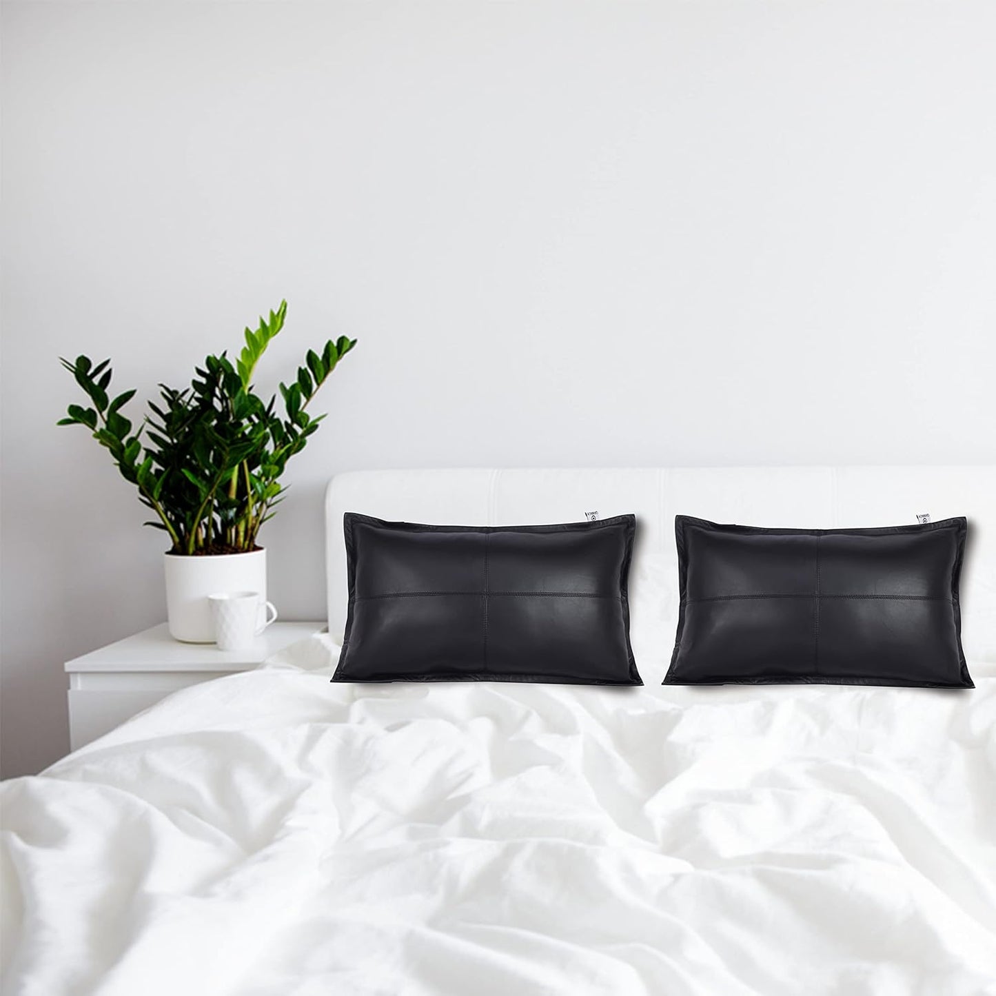 Qawach Classic Black Box Genuine Leather Rectangle Pillow Cover