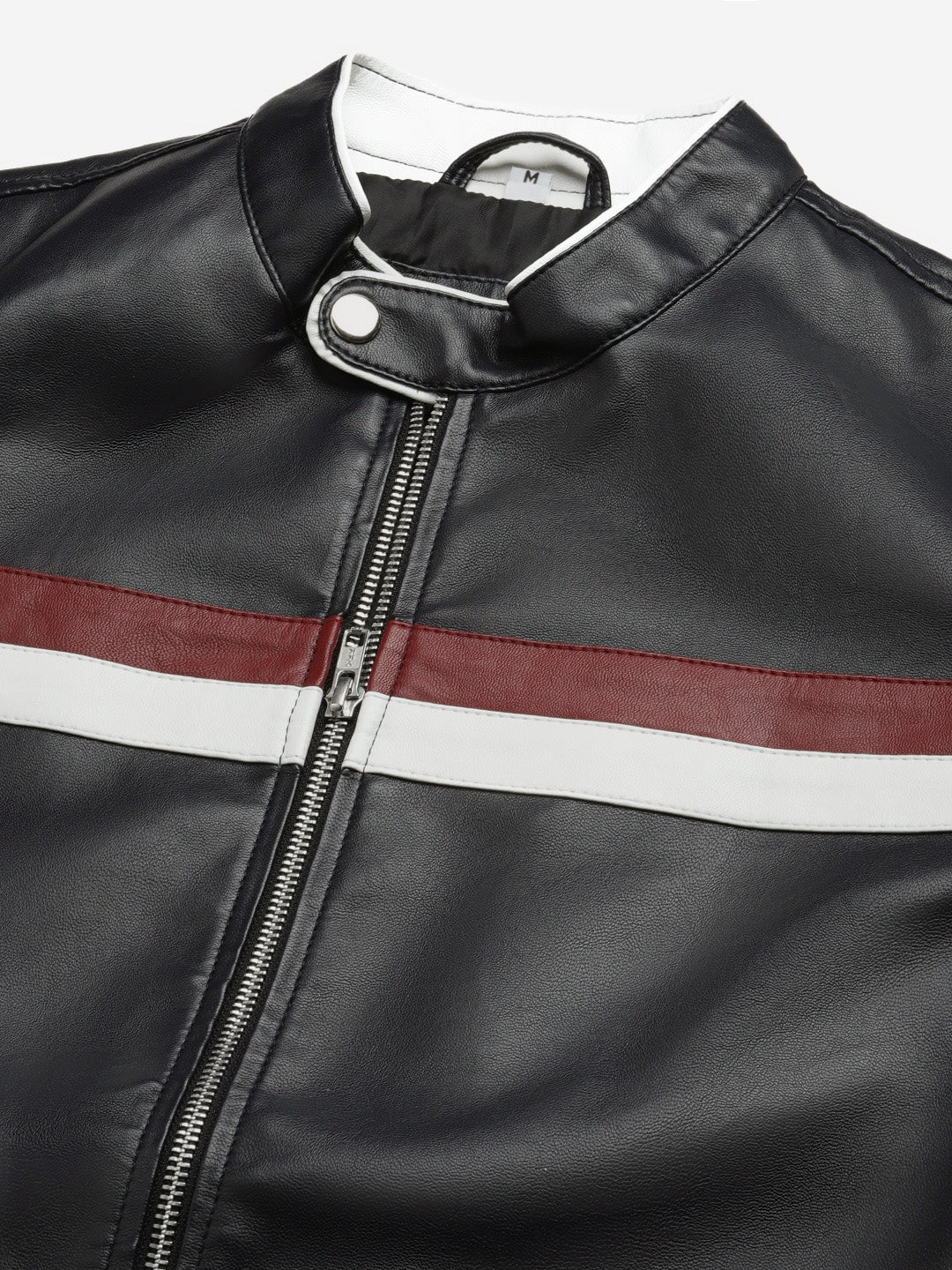 Men Navy Blue Solid Leather Jacket | QAWACH