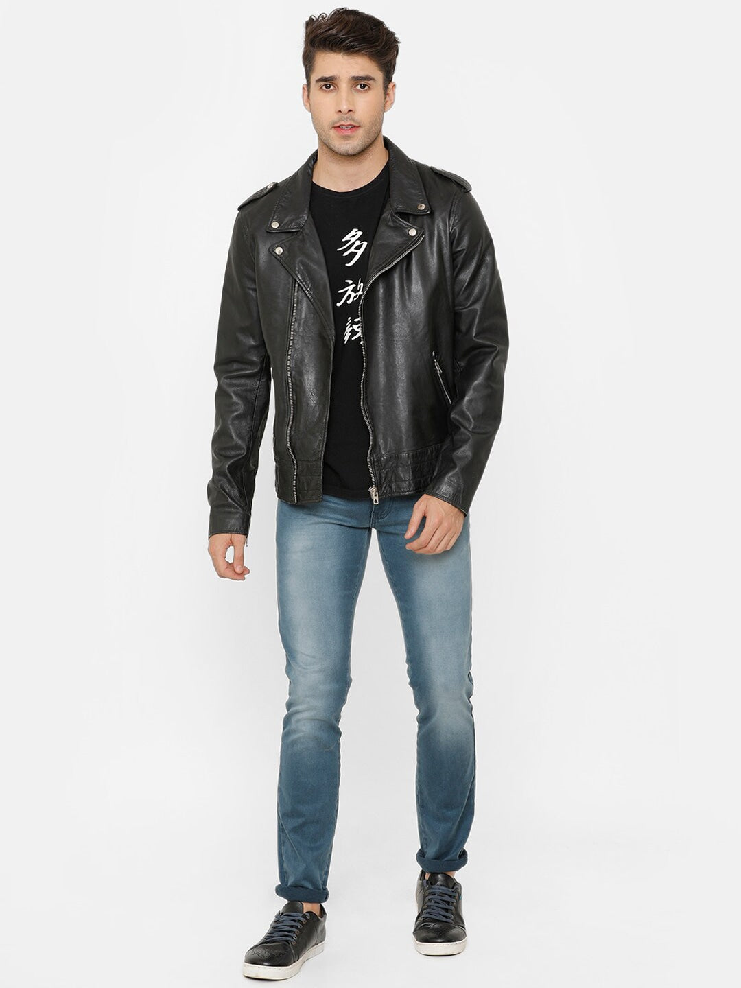 Buy Men Black Leather Jacket | QAWACH
