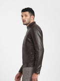 Men Classic Leather Brown Solid Leather Jacket | QAWACH