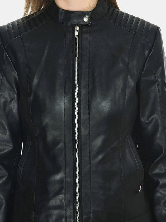 Stand Collar Lightweight Leather Jacket Online | QAWACH