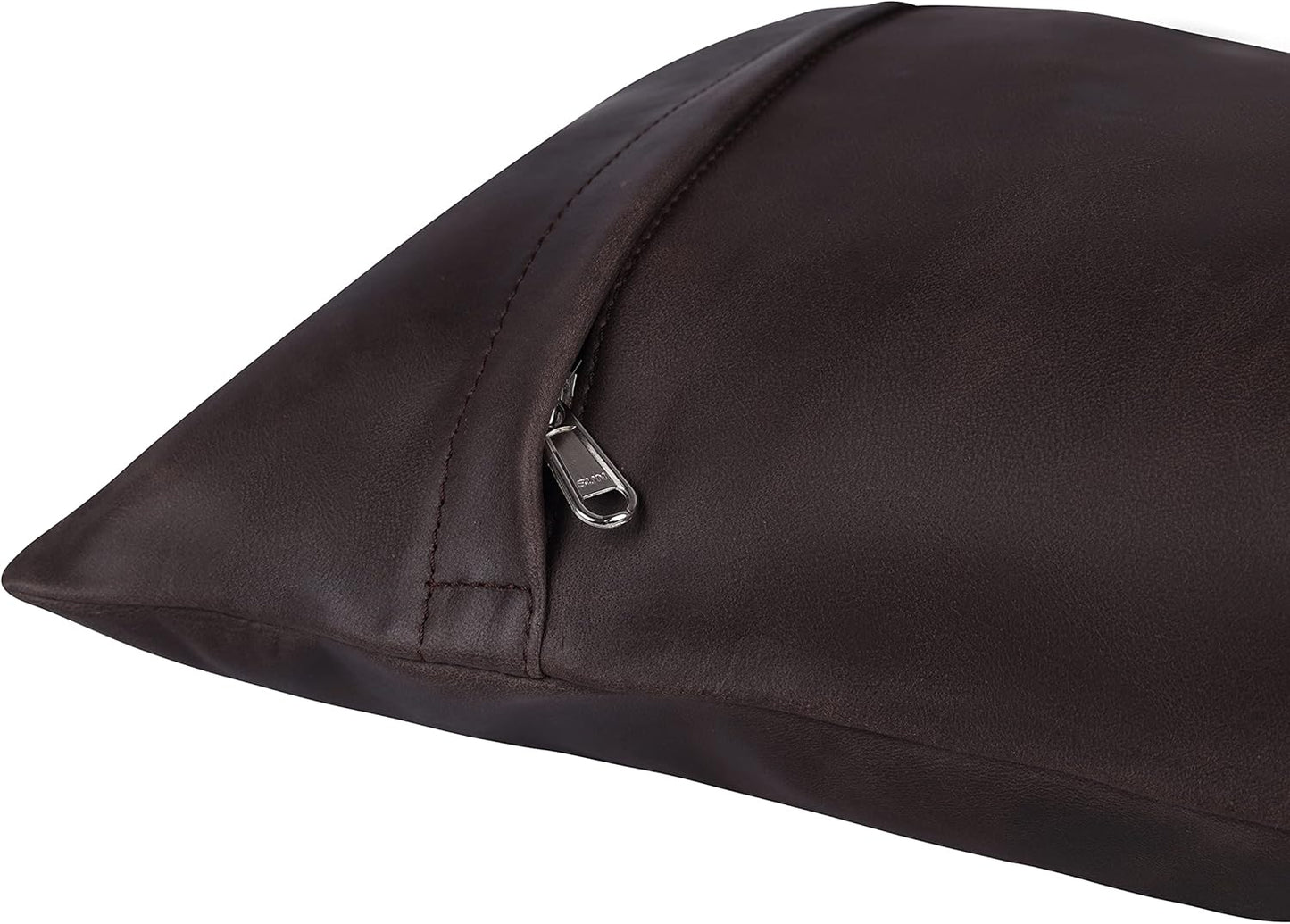 Qawach Brown Crunch Plain Genuine Leather Rectangle Pillow Cover