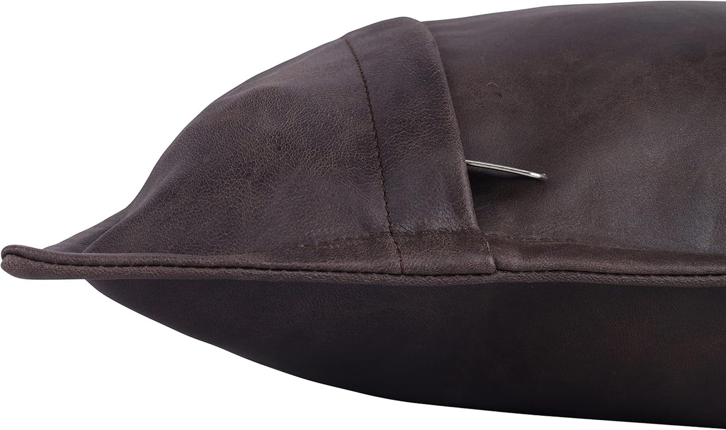 Qawach Brown Crunch Box Genuine Leather Rectangle Pillow Cover