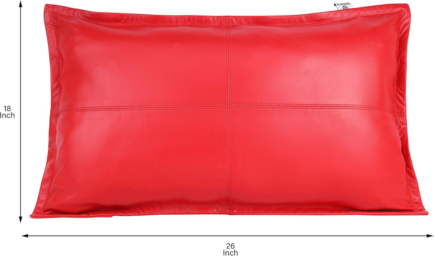 Qawach Classic Red Box Genuine Leather Rectangle Pillow Cover