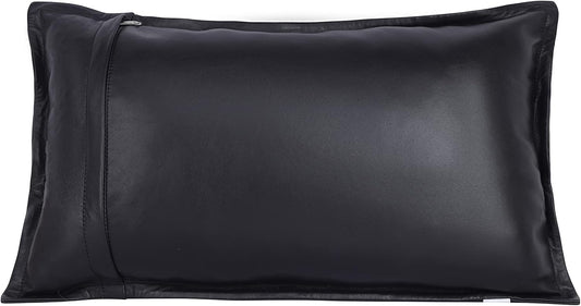 Qawach Classic Black Box Genuine Leather Rectangle Pillow Cover