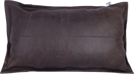 Qawach Brown Crunch Box Genuine Leather Rectangle Pillow Cover