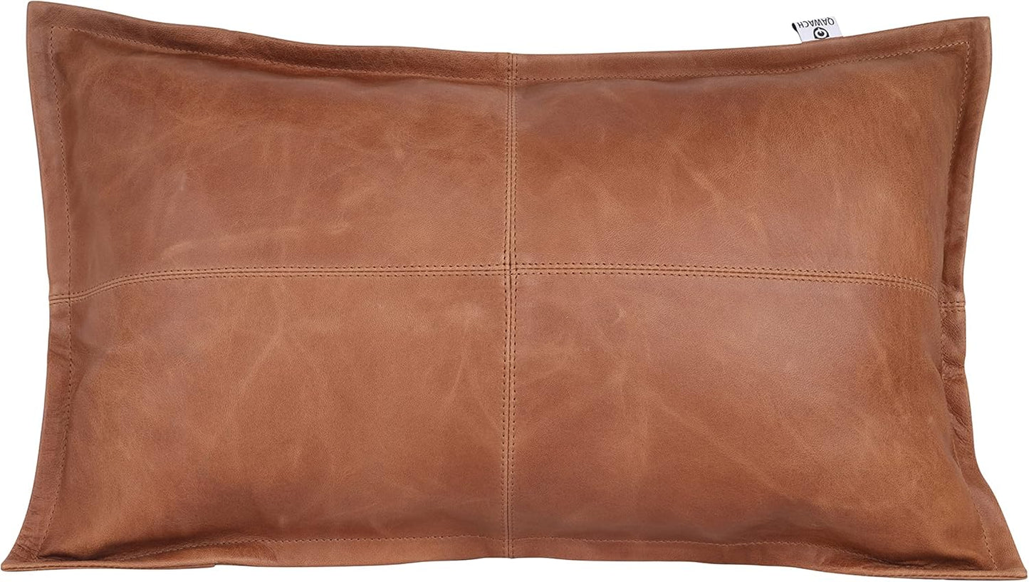 Qawach Classic Yellow Crunch Box Genuine Leather Rectangle Pillow Cover