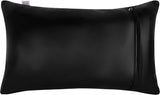 Qawach Classic Black Plain Genuine Leather Rectangle Pillow Cover