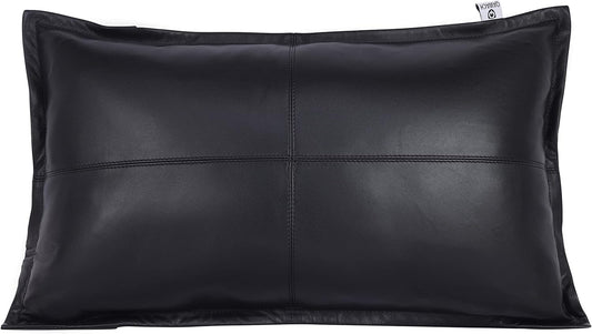 Qawach Classic Black Box Genuine Leather Rectangle Pillow Cover