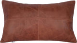 Qawach Classic Tan Crunch Plain Genuine Leather Rectangle Pillow Cover