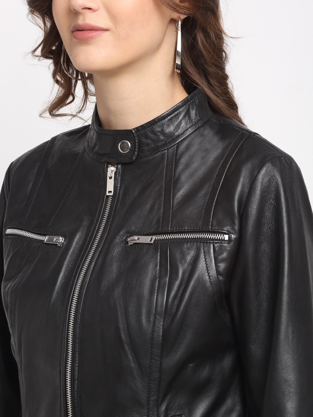Women Black Leather Lightweight Biker Jacket | QAWACH