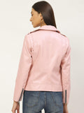 Women Pink Solid Lightweight Biker Jacket - Qawach Leather