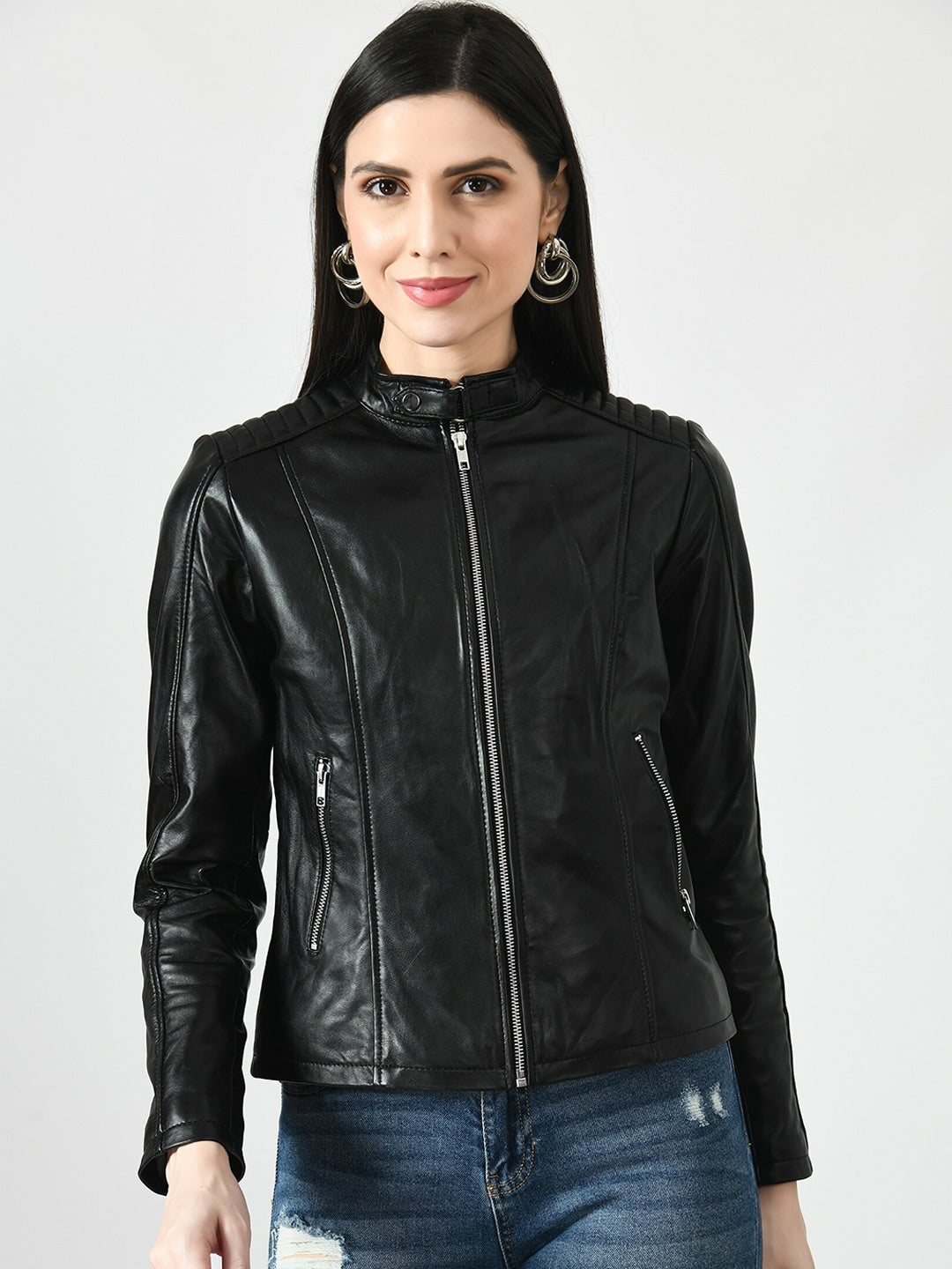 Shop Stand Collar Lightweight Leather Jacket | QAWACH