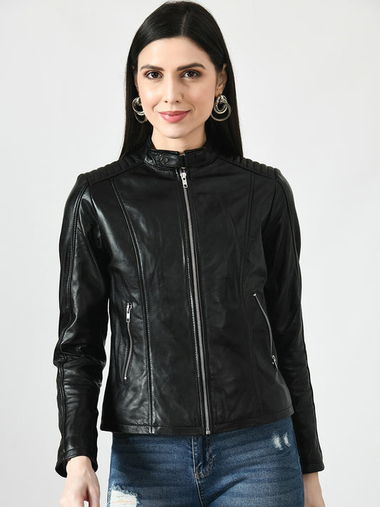 Shop Stand Collar Lightweight Leather Jacket | QAWACH