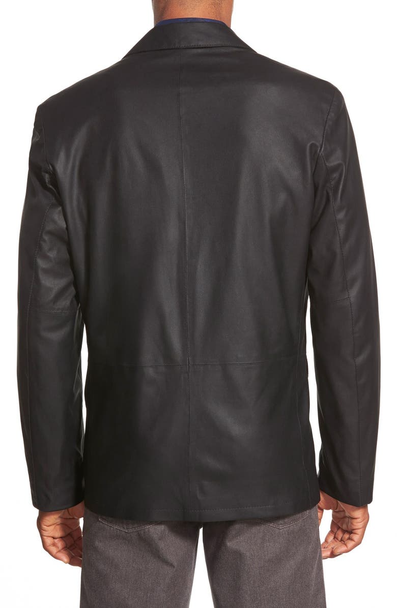 Shop Black Genuine Leather Button Blazer | QAWACH
