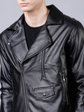 Men Black Solid Biker Leather Jacket