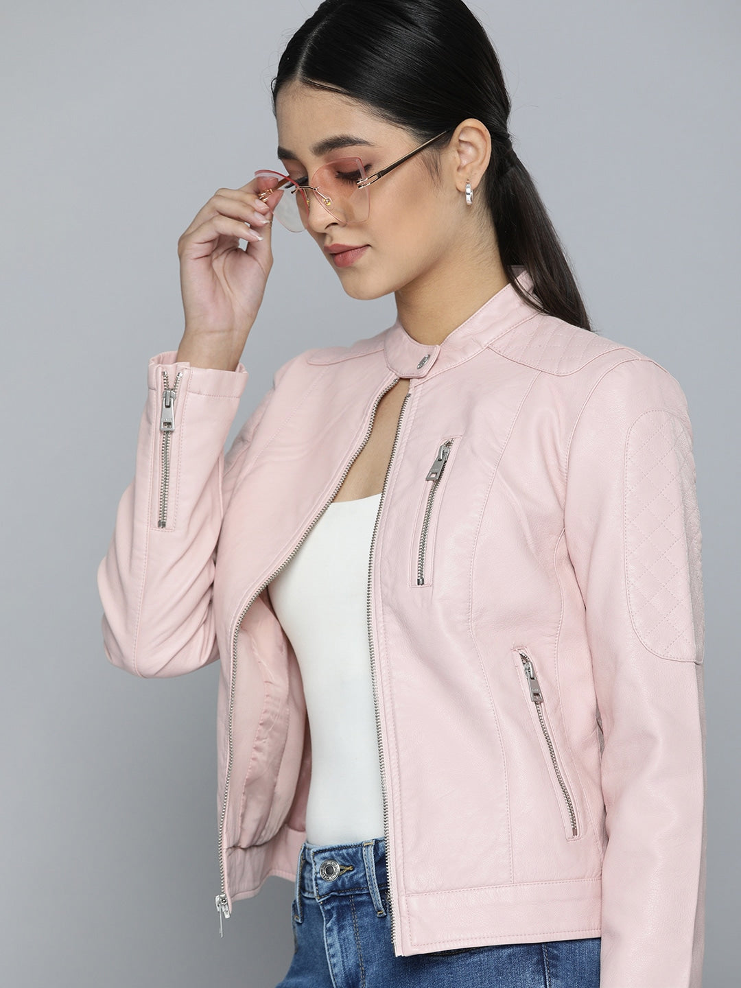 Women Pink Leather Jacket | QAWACH
