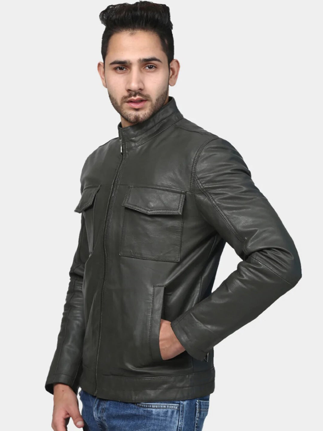 Men Leather Lightweight Biker Jacket | QAWACH