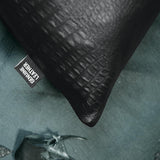 QAWACH Black Croc Pattern Genuine Leather Pillow Cover