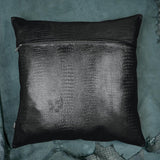 QAWACH Black Croc Pattern Genuine Leather Pillow Cover