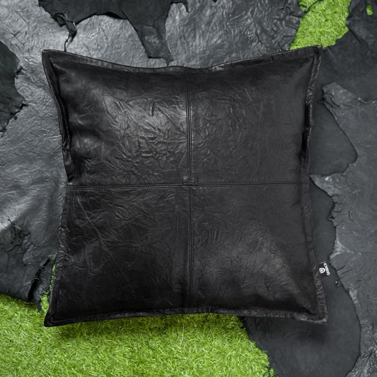 Black Crunch Box Leather Pillow Cover | QAWACH