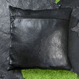 QAWACH Black Crunch Plain Genuine Leather Pillow Cover