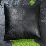 QAWACH Black Crunch Plain Genuine Leather Pillow Cover