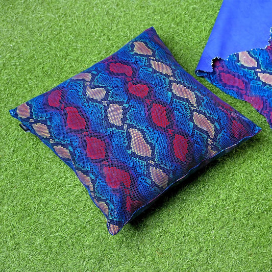 QAWACH Bold Blue Python Style Genuine Leather Pillow Cover