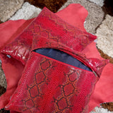 QAWACH Red Python Style Genuine Leather Pillow Cover