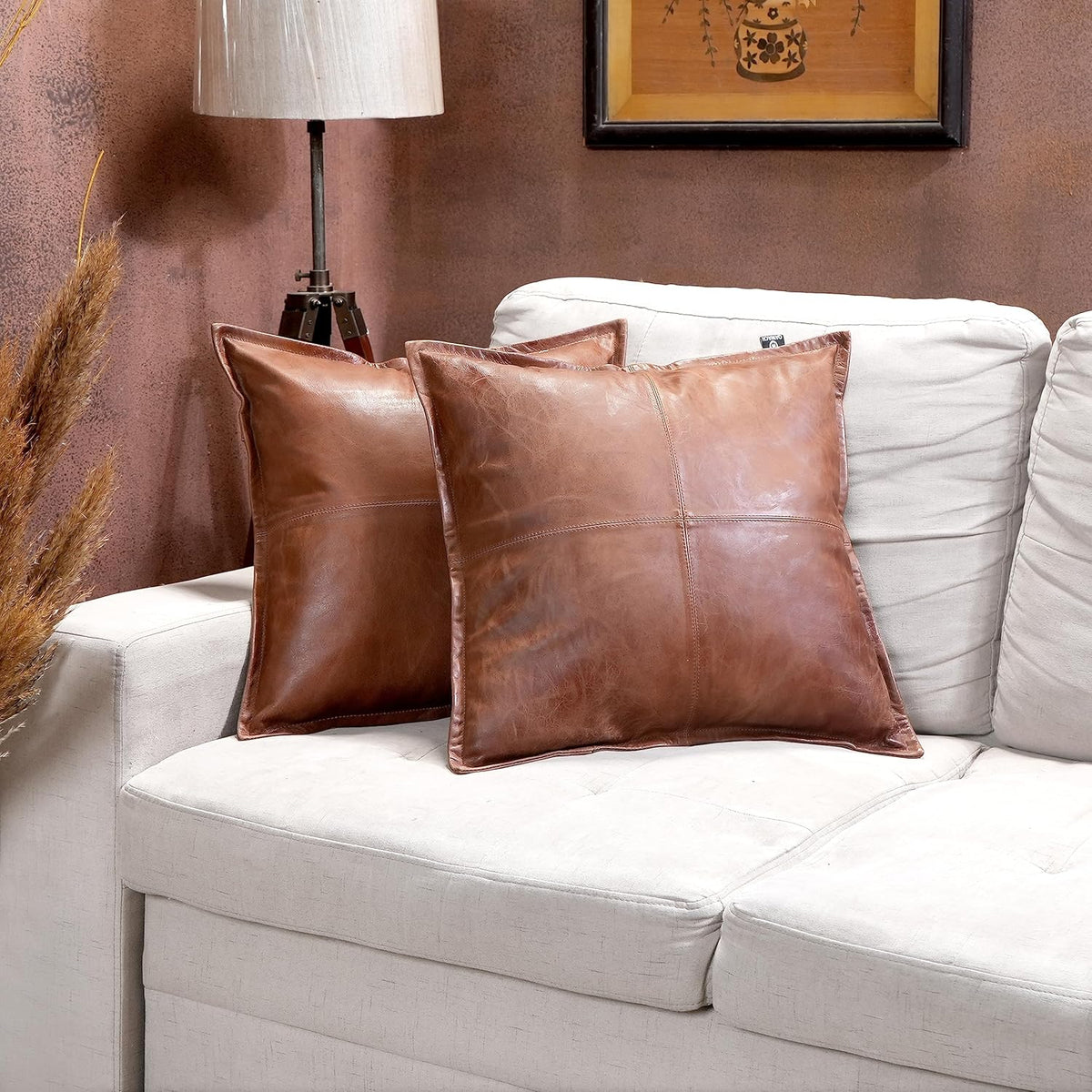 Brown Antique Leather Pillow Cover | QAWACH