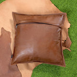 QAWACH Antique Brown Genuine Leather Pillow Cover