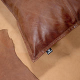 QAWACH Antique Brown Genuine Leather Pillow Cover