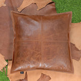 QAWACH Antique Brown Genuine Leather Pillow Cover