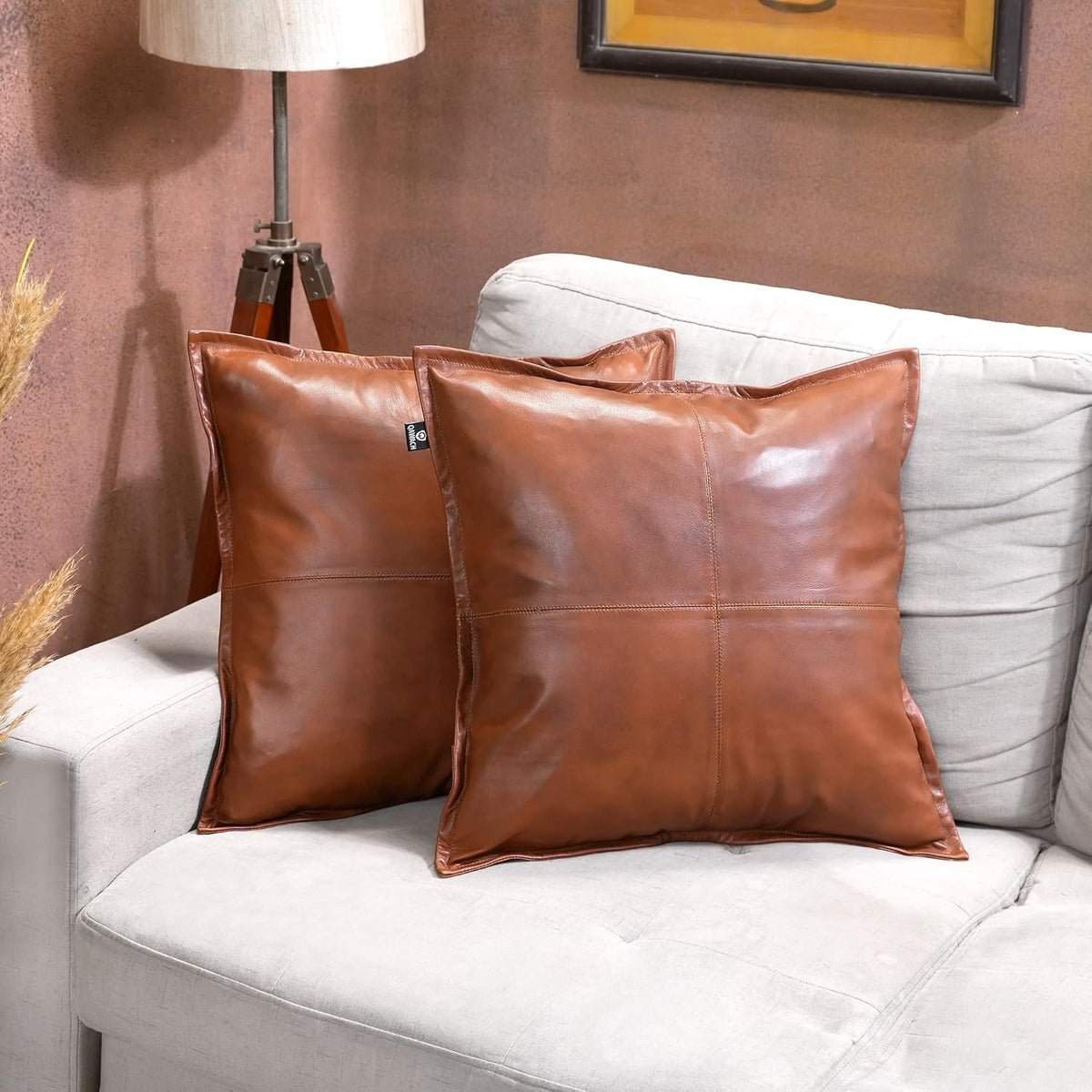 Brown Box Leather Pillow Cover | QAWACH