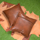 QAWACH Brown Box Genuine Leather Pillow Cover