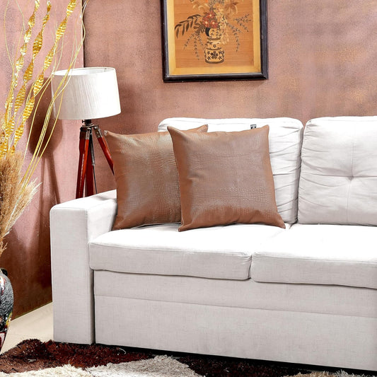 QAWACH Brown Croco Leather Pillow Cover