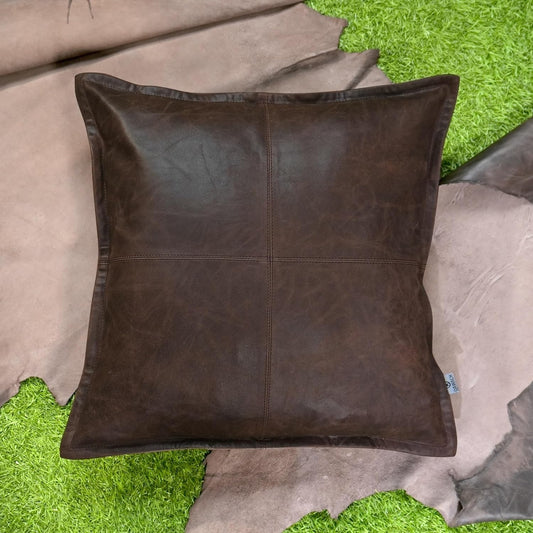 QAWACH Brown Crunch Genuine Leather Pillow Cover
