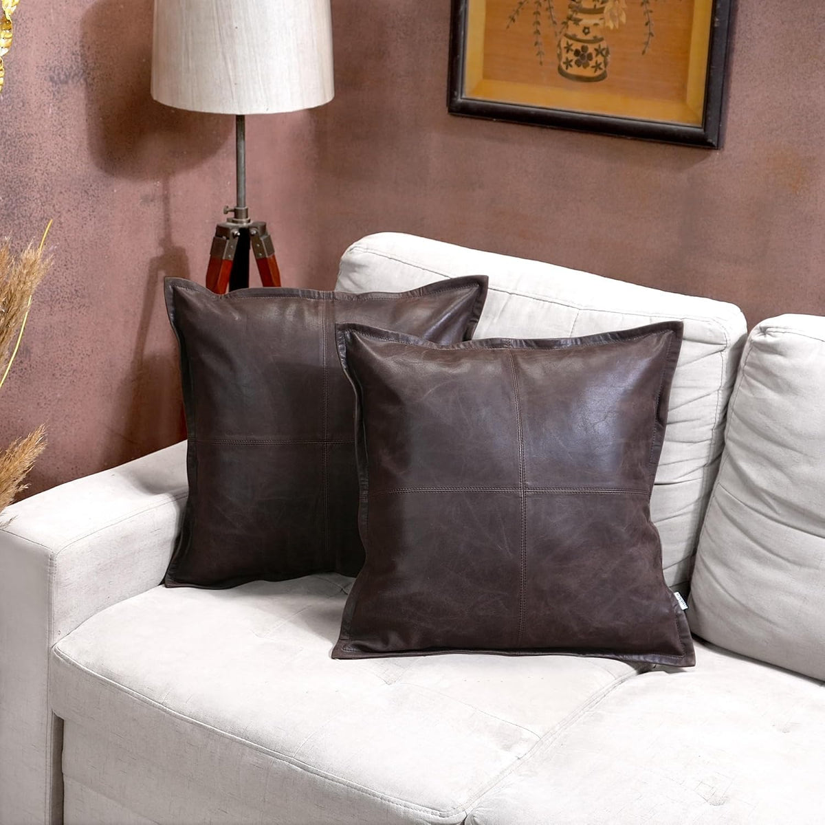 Brown Crunch Leather Pillow Cover | QAWACH