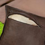 QAWACH Brown Crunch Genuine Leather Pillow Cover