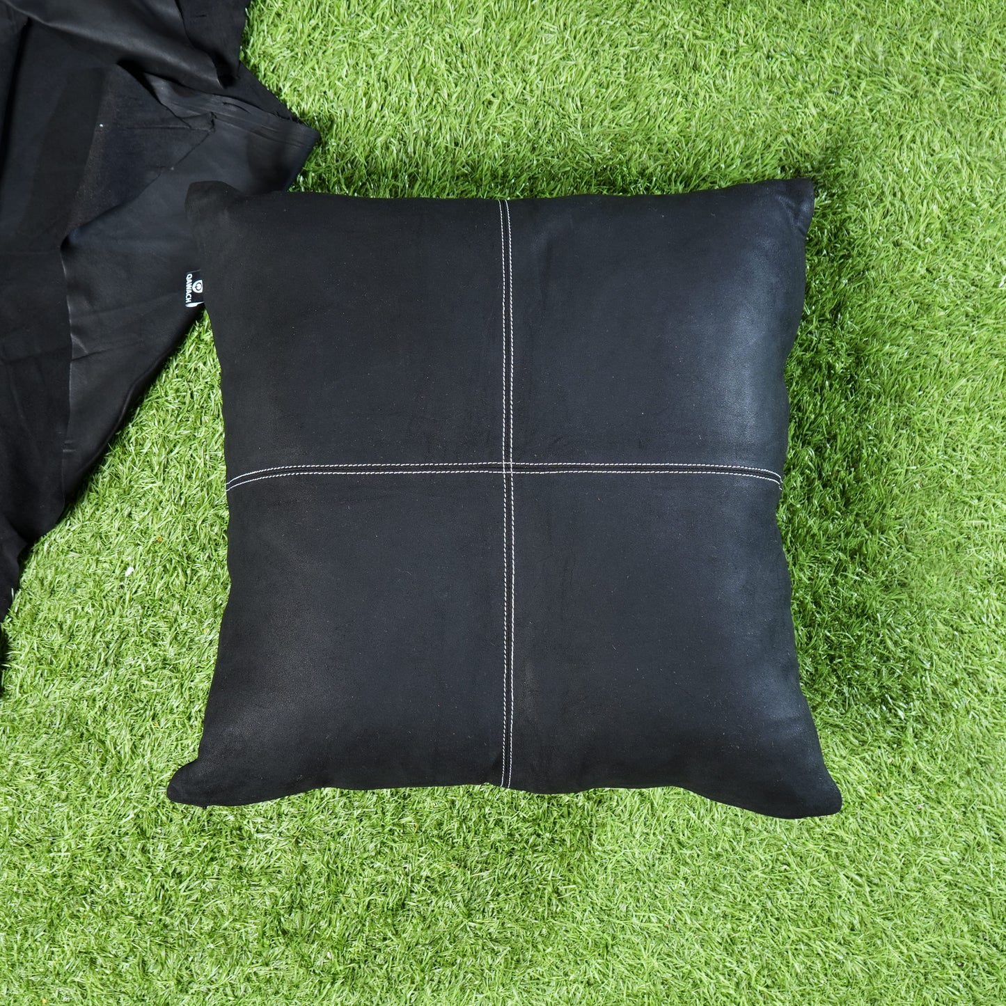QAWACH Genuine Suede Black Leather Pillow Cover