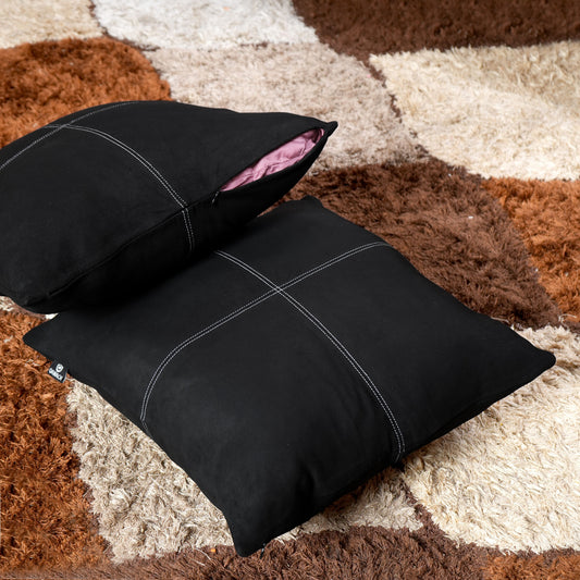 QAWACH Genuine Suede Black Leather Pillow Cover