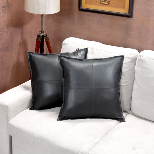 Qawach Genuine Black Leather Pillow Cover for Living Room & Bedroom