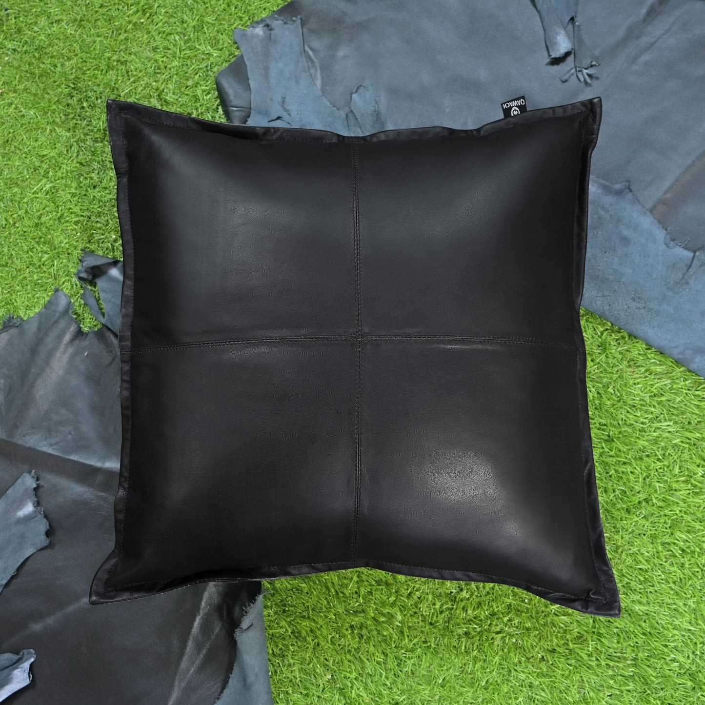 Qawach Genuine Black Leather Pillow Cover for Living Room & Bedroom