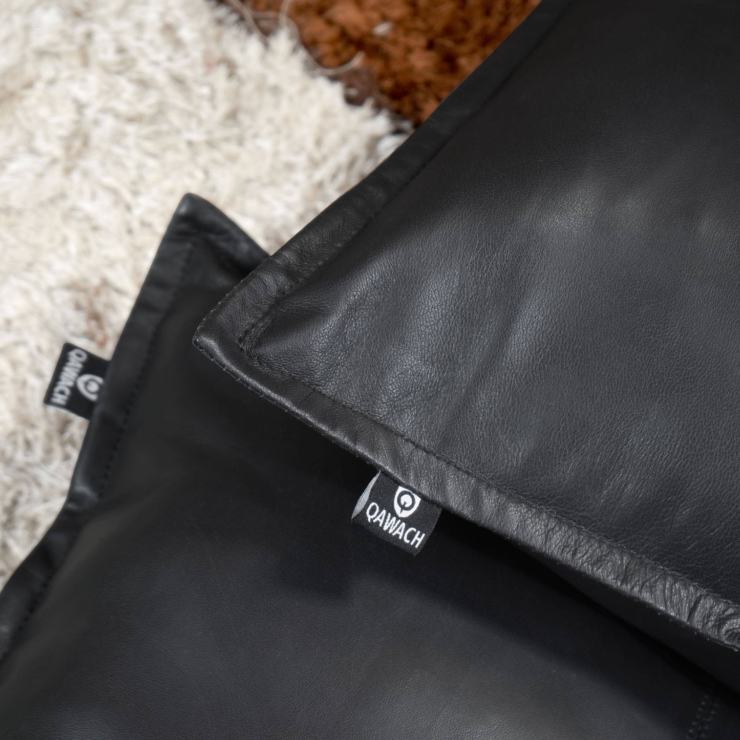 Qawach Genuine Black Leather Pillow Cover for Living Room & Bedroom