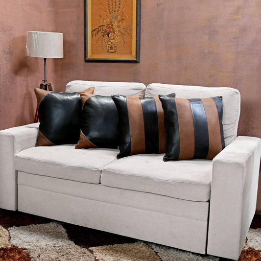 QAWACH Brown & Black Genuine Leather Pillow Cover