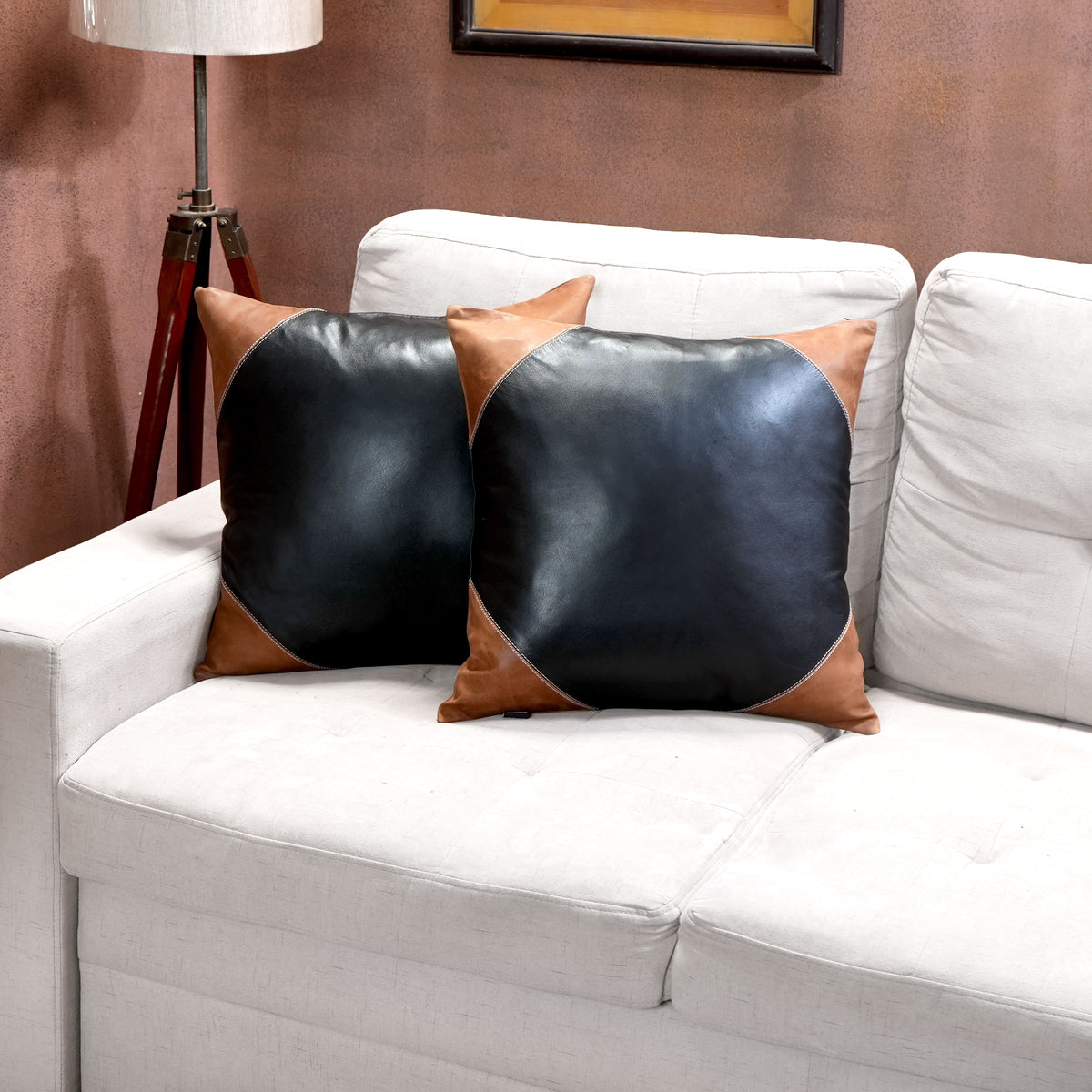Black & Brown Pattern Leather Pillow Cover | QAWACH