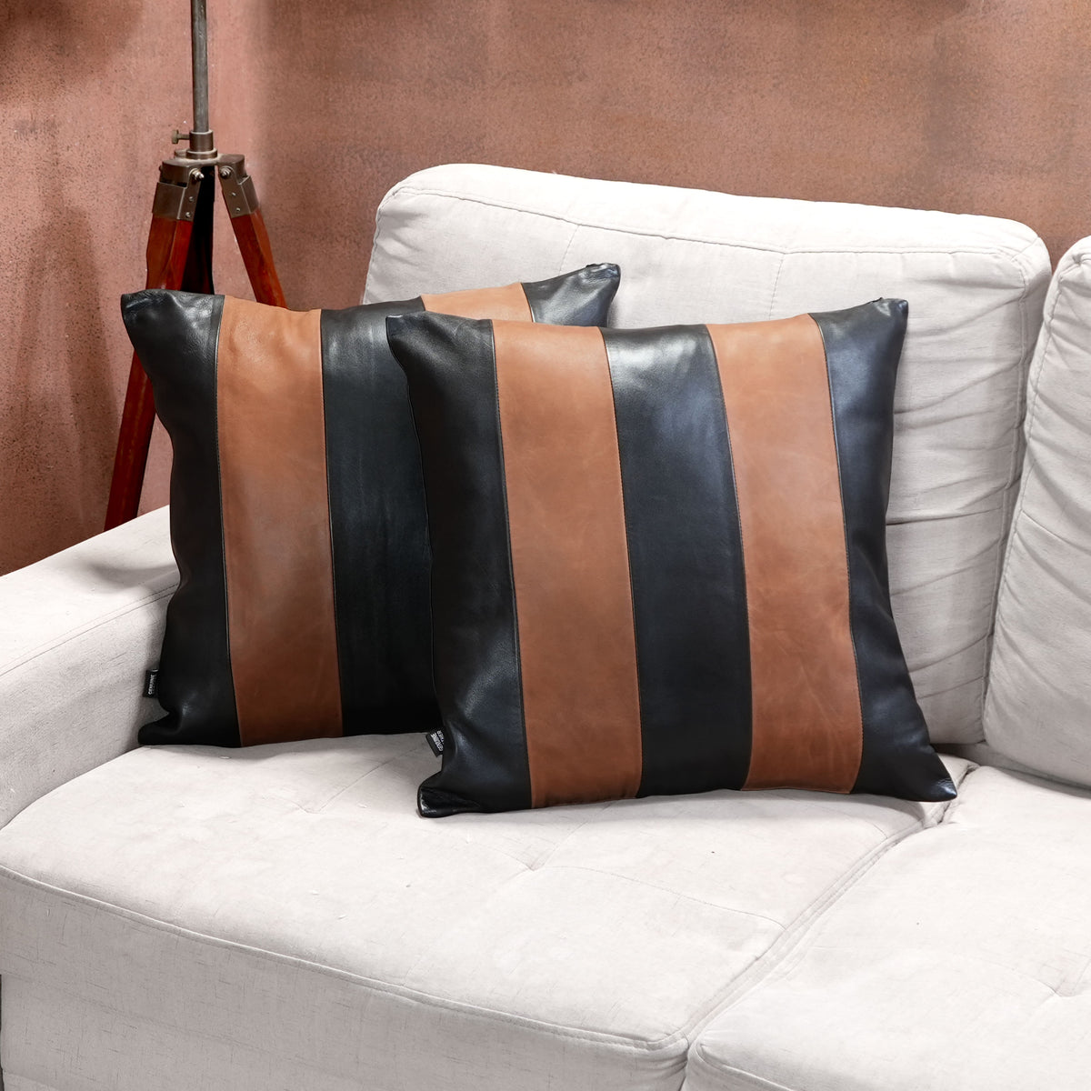 Brown & Black Leather Pillow Cover | QAWACH