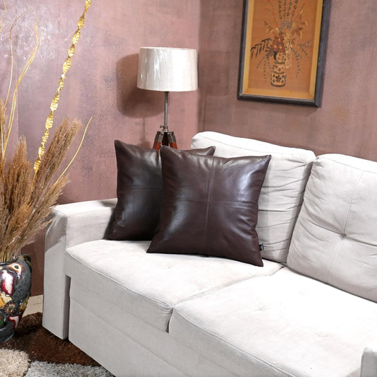 Dark Brown Leather Pillow Cover | QAWACH