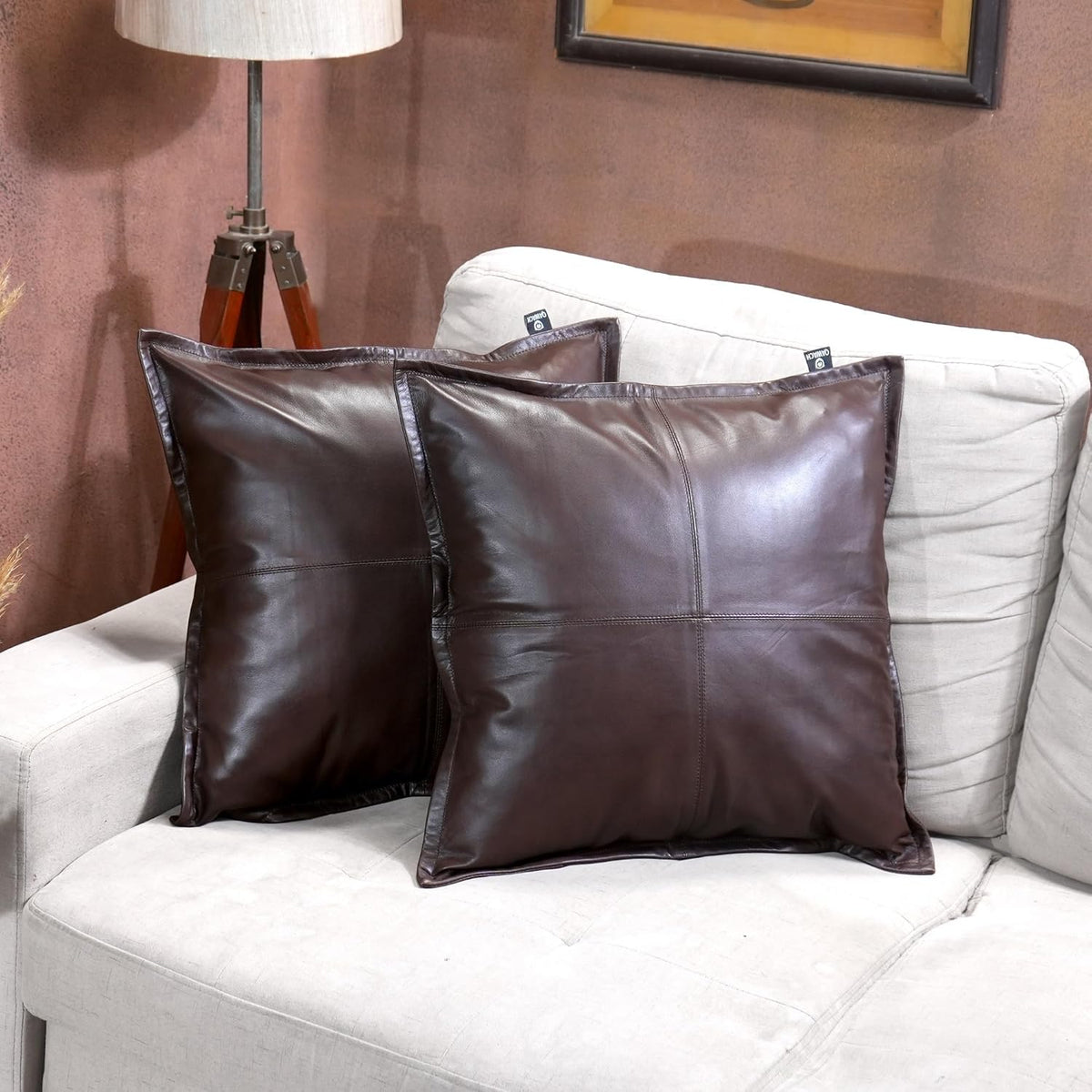 Dark Brown Box Leather Pillow Cover | QAWACH