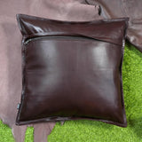 QAWACH Dark Brown Box Genuine Leather Pillow Cover